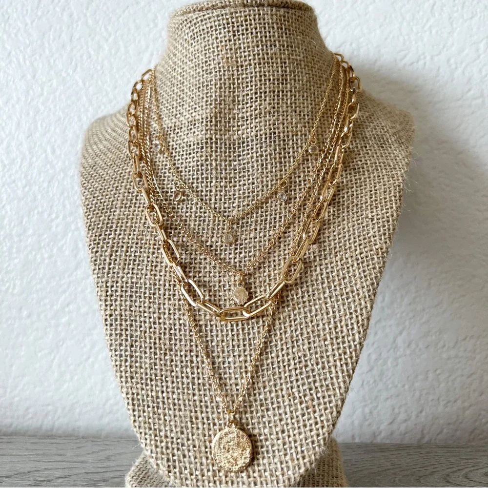 FINAL SALE | layered chain necklace with circle pendant - Picture 1 of 6